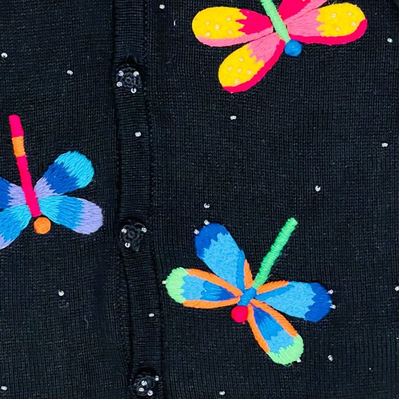 Talbots embroidered dragonfly cardigan M - Picture 6 of 9